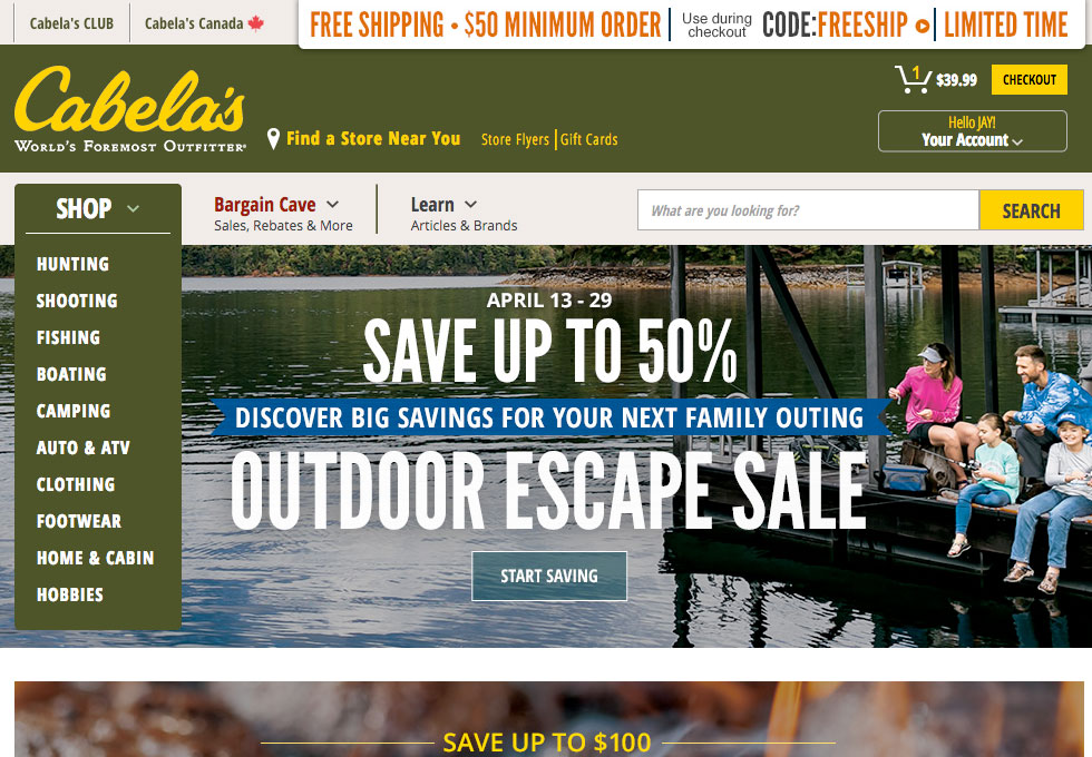 Cabela's Homepage Design