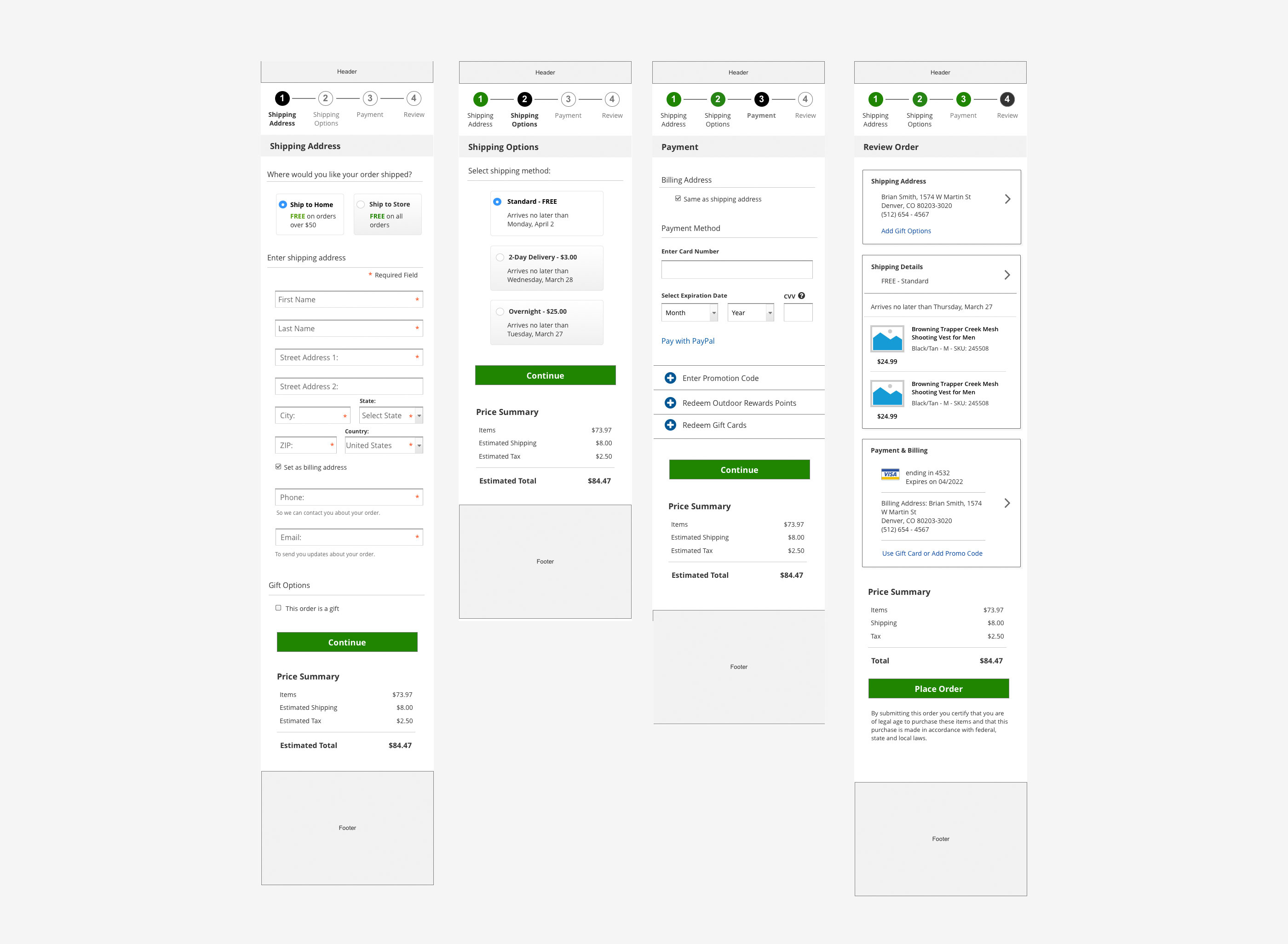 wireframes for Bass Pro Shops app